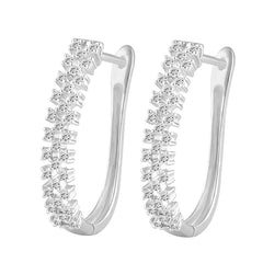 LADIES HOOP EARRINGS 0.50CT ROUND DIAMOND 10K WHITE GOLD