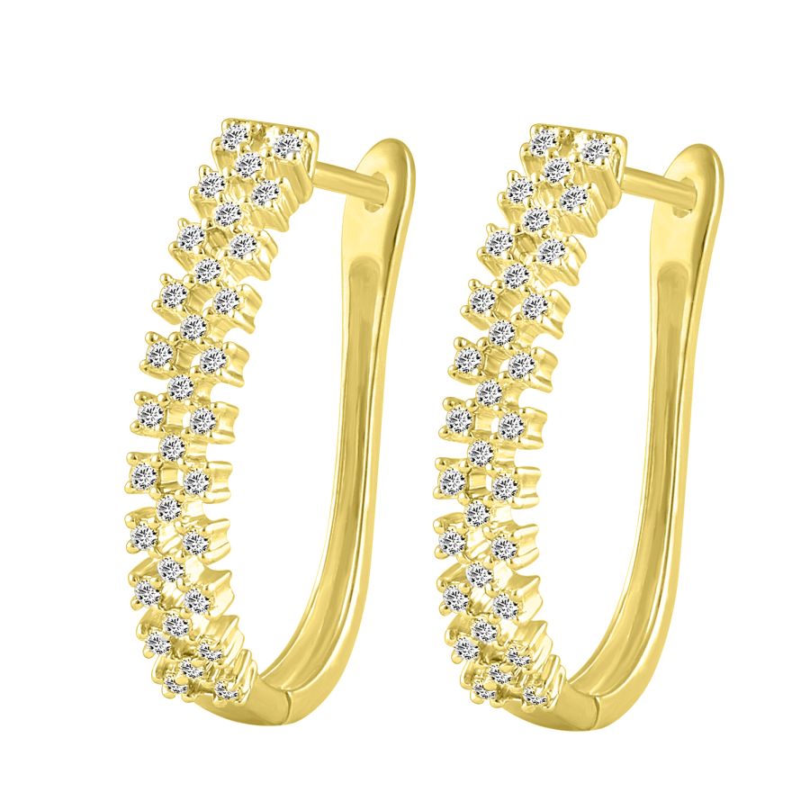 LADIES HOOP EARRINGS 0.50CT ROUND DIAMOND 10K YELLOW GOLD