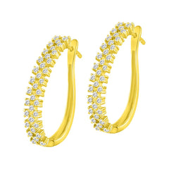 LADIES HOOP EARRINGS 1.00CT ROUND DIAMOND 10K YELLOW GOLD