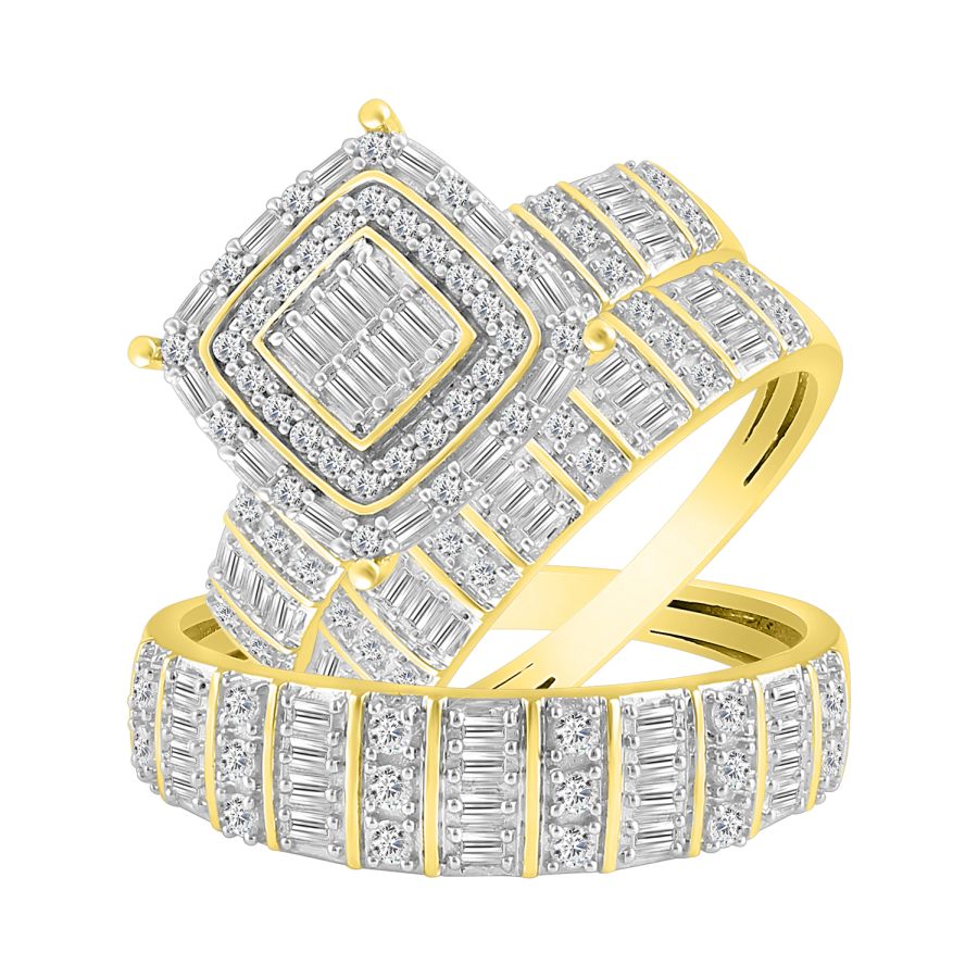 LADIES TRIOS SET 1.00CT ROUND/BAGUETTE DIAMOND 10K YELLOW GOLD