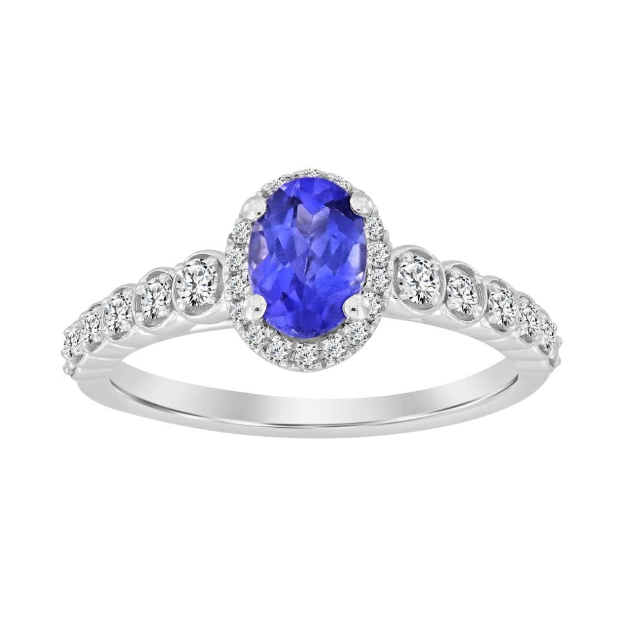 LADIES RING 1.15CT ROUND/OVAL DIAMOND 14K TANZANITE STONE WHITE GOLD