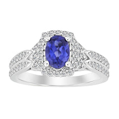 LADIES RING 1.30CT ROUND DIAMOND 14K TANZANITE STONE WHITE GOLD