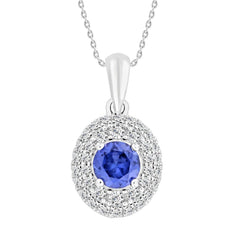 LADIES PENDANT 1.55CT ROUND DIAMOND 14K TANZANITE STONE WHITE GOLD