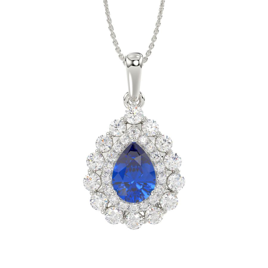 LADIES PENDANT 1.25CT ROUND DIAMOND 14K TANZANITE STONE WHITE GOLD