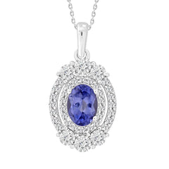 LADIES PENDANT 1.13CT ROUND DIAMOND 14K WHITE GOLD (CENTER STONE 0.80 CT OVAL DIAMOND)