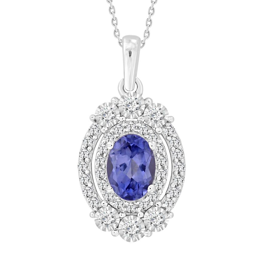 LADIES PENDANT WITH CHAIN 1.13CT ROUND DIAMOND 14K WHITE GOLD (CENTER STONE 0.80 CT OVAL DIAMOND)