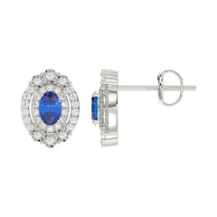 LADIES EARRINGS 1.40CT ROUND/OVAL DIAMOND 14K WHITE GOLD (CENTER STONE 0.90 CT OVAL DIAMOND)