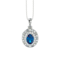 LADIES PENDANT 1.05CT ROUND/BAGUETTE/OVAL DIAMOND 14K WHITE GOLD WITH CHAIN (TANZANITE OVAL DIAMOND 0.80CT)