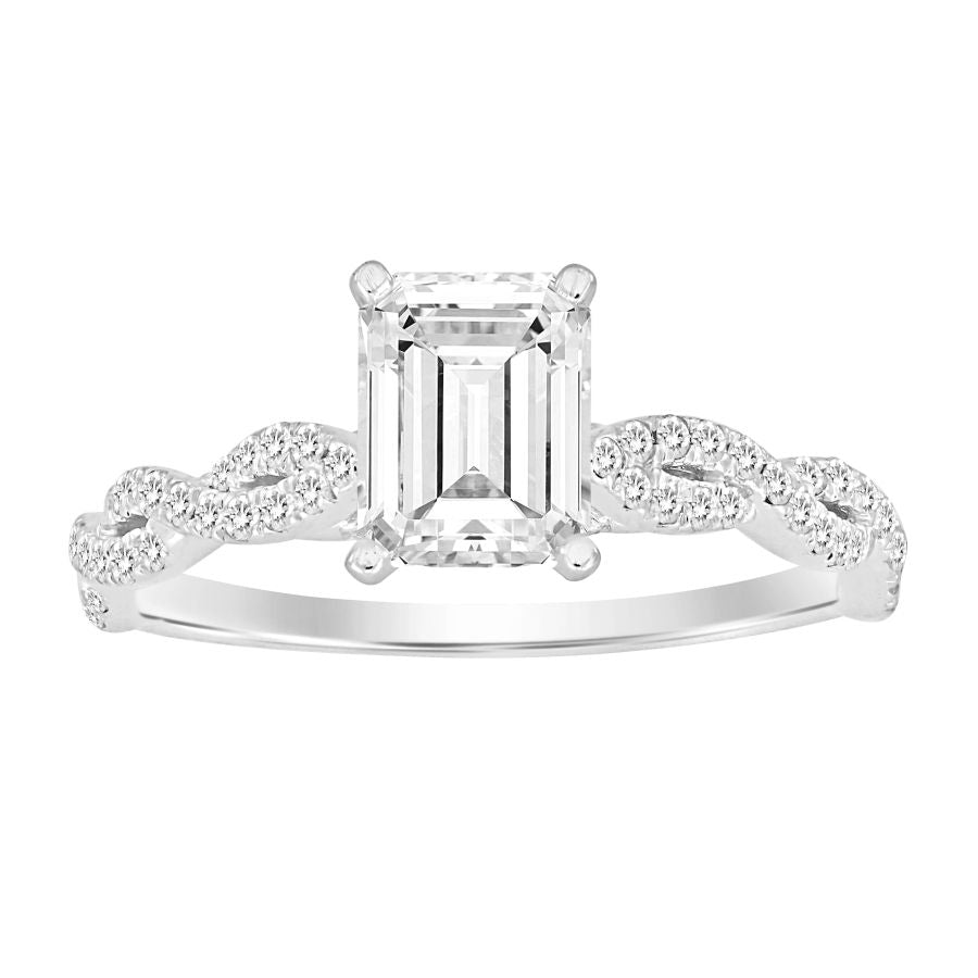 LADIES RING 1.10CT ROUND DIAMOND 14K WHITE GOLD (SI QUALITY) (CENTER STONE 0.75CT EMERALD DIAMOND)