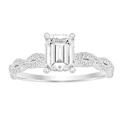 LADIES RING 1.10CT ROUND DIAMOND 14K WHITE GOLD (SI QUALITY) (CENTER STONE 0.75CT EMERALD DIAMOND)