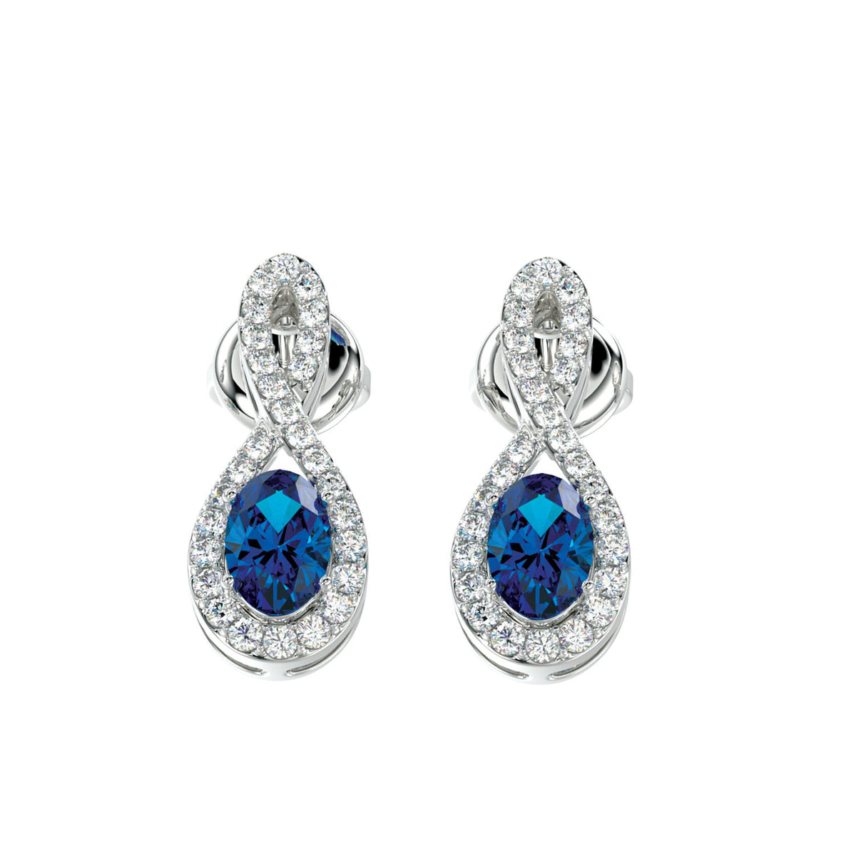 LADIES EARRING 1.20CT ROUND/OVAL DIAMOND 14K WHITE GOLD  (TANZANITE OVAL DIAMOND 0.90CT)