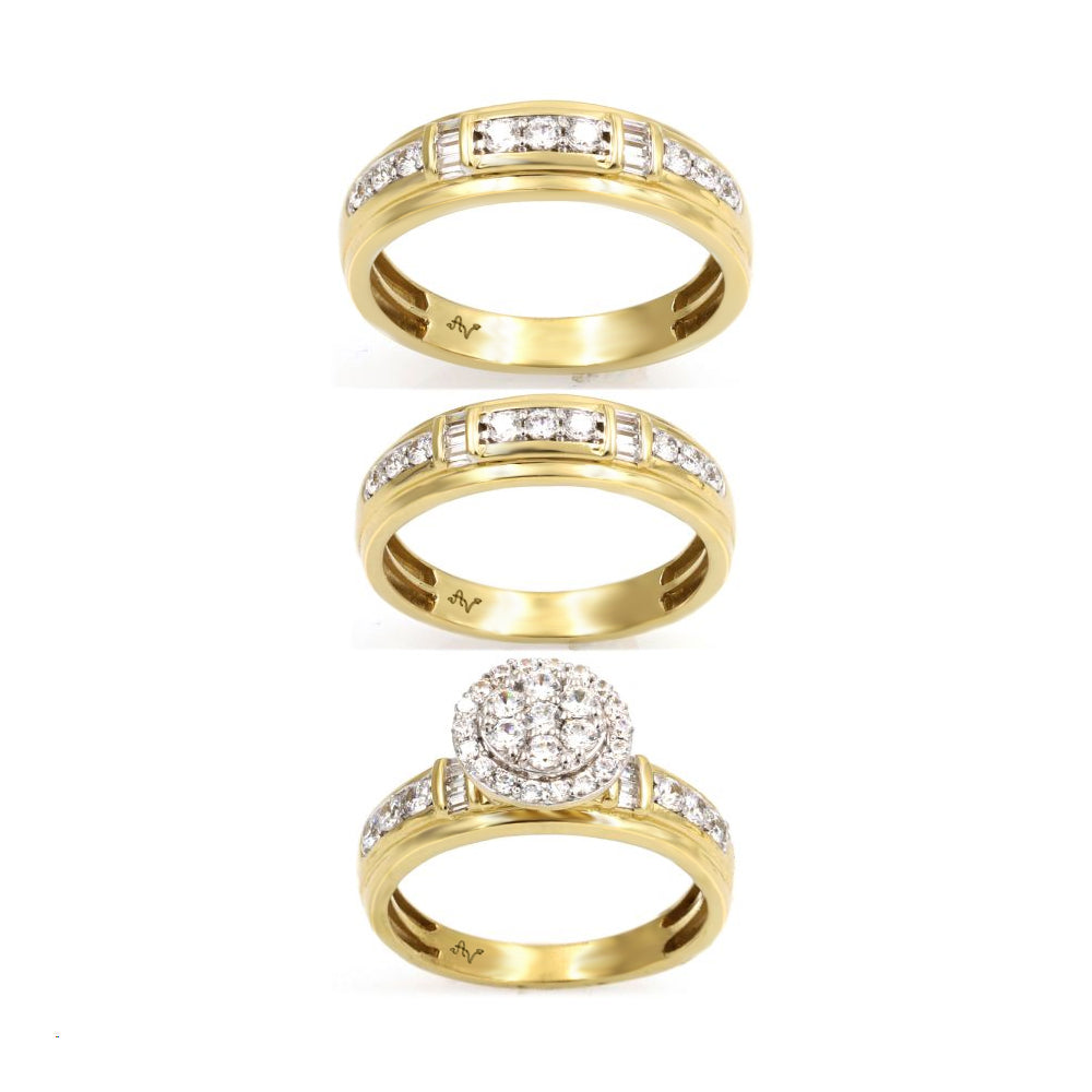 LADIES TRIO SET 1.50CT ROUND/BAGUETTE DIAMOND 10K YELLOW GOLD