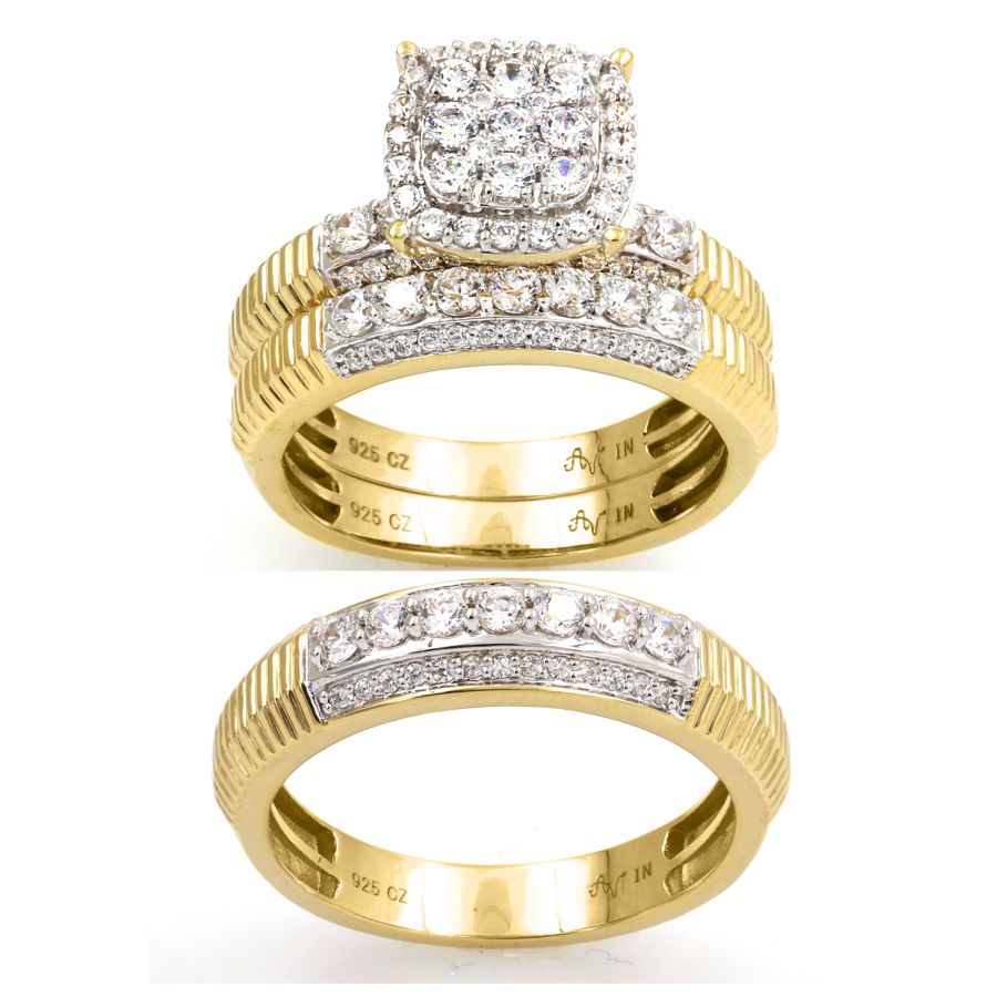 UNISEX TRIOS SET 1.50CT ROUND DIAMOND 10K YELLOW GOLD