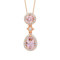 LADIES PENDANT 1 CT ROUND/PEAR PEACH MORGANITE DIAMOND 10K ROSE GOLD (CENTER-1/5 CT)