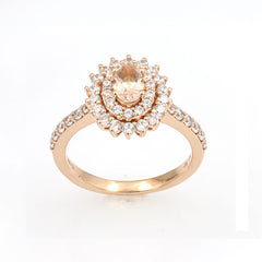 LADIES RING 1.15CT ROUND/OVAL DIAMOND 10K MORGANITE STONE ROSE GOLD