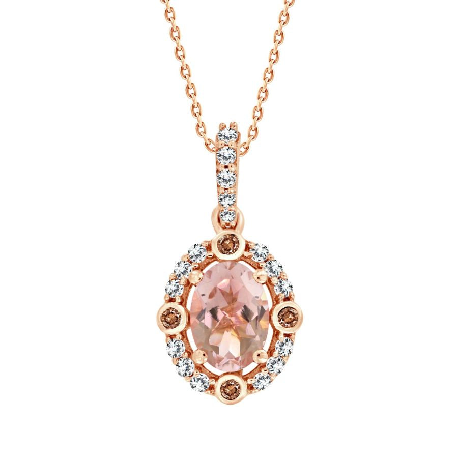 LADIES PENDANT 0.90CT ROUND/OVAL DIAMOND 10K MORGANITE STONE ROSE GOLD