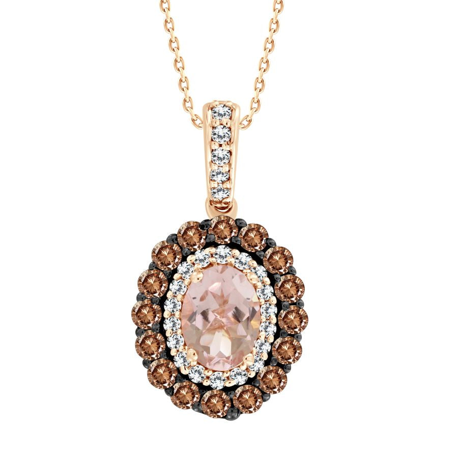 LADIES PENDANT WITH CHAIN 1.40CT OVAL/ROUND DIAMOND 10K ROSE GOLD(CENTER STONE 0.75CT OVAL DJAMOND