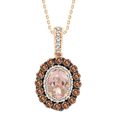 LADIES PENDANT WITH CHAIN 1.40CT OVAL/ROUND DIAMOND 10K ROSE GOLD(CENTER STONE 0.75CT OVAL DJAMOND