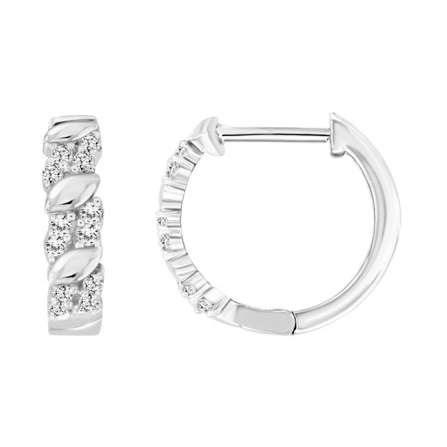 LADIES HOOP EARRINGS 0.20CT ROUND DIAMOND 10K WHITE GOLD