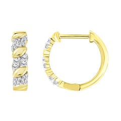 LADIES HOOPS EARRINGS 0.20CT ROUND DIAMOND 10K YELLOW GOLD