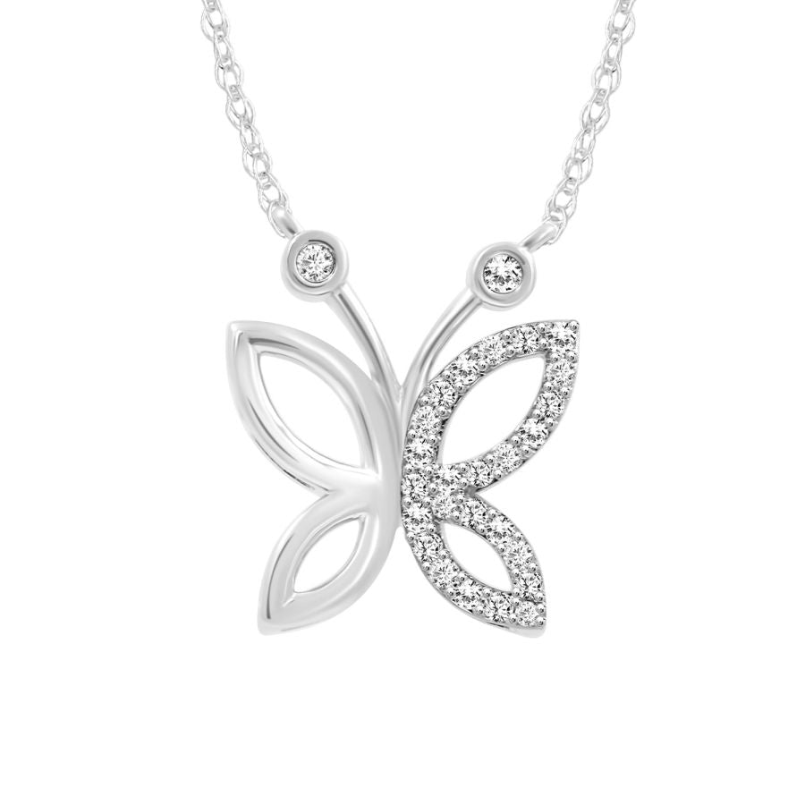 LADIES NECKLACE 0.15CT ROUND DIAMOND 10K WHITE GOLD