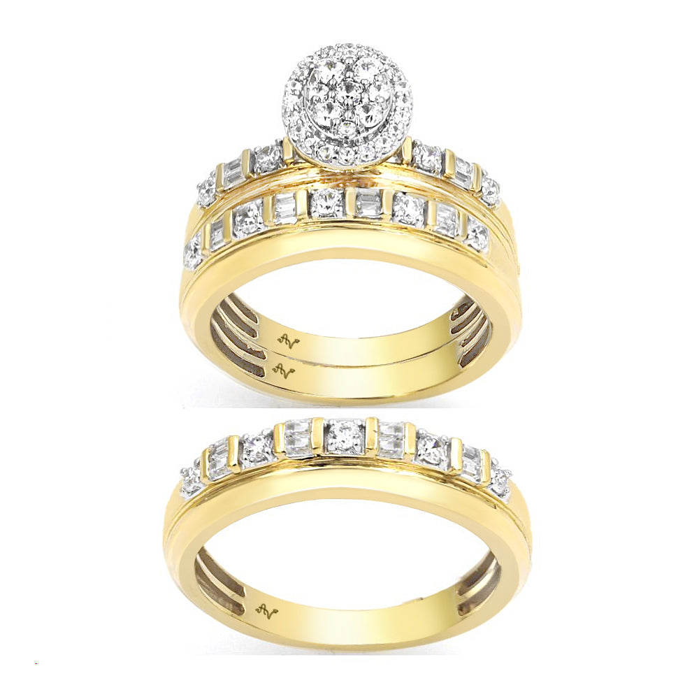 LADIES TRIO SET 1.00CT ROUND/BAGUETTE DIAMOND 10K YELLOW GOLD