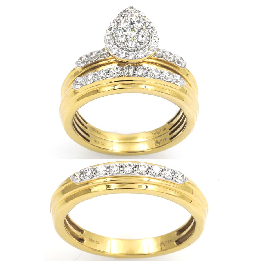 UNISEX TRIOS SET 1.00CT ROUND DIAMOND 10K YELLOW GOLD