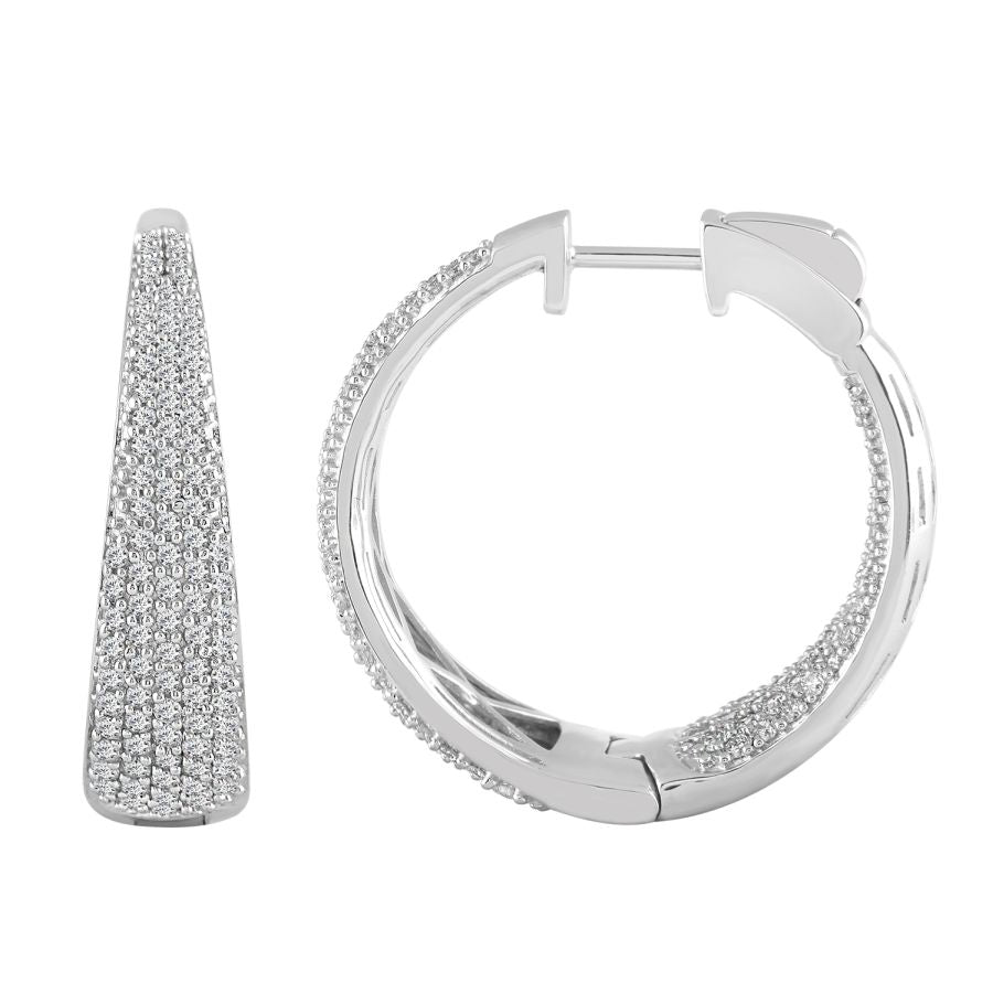 LADIES HOOP EARRINGS 2.00CT ROUND DIAMOND 10K WHITE GOLD