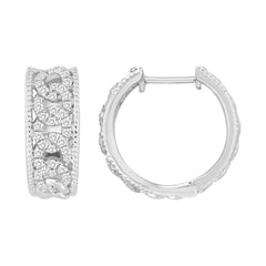 LADIES HOOP EARRINGS 0.50CT ROUND DIAMOND 10K WHITE GOLD