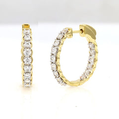 LADIES HOOP EARRINGS 1.00CT ROUND DIAMOND 10K YELLOW GOLD