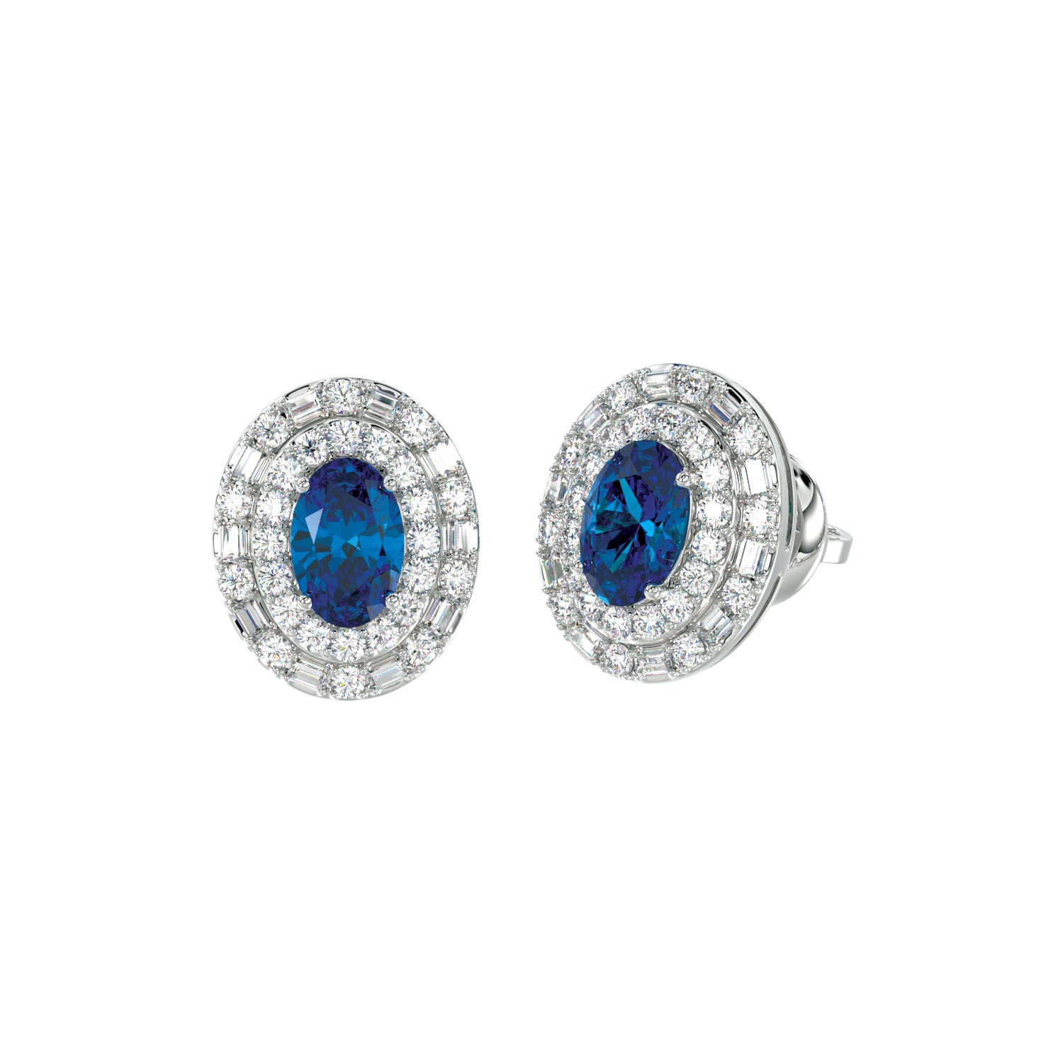 LADIES EARRING 1.35CT ROUND/OVAL DIAMOND 14K WHITE GOLD (CENTER STONE 0.90 CT OVAL DIAMOND)