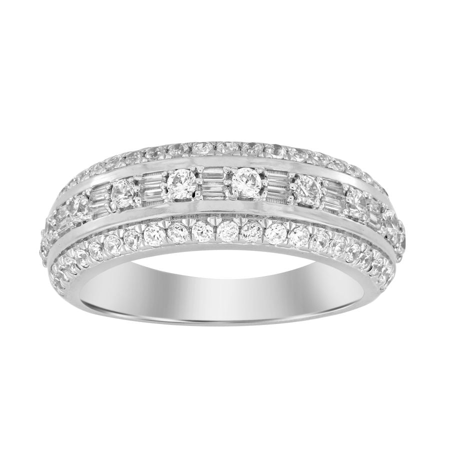 MEN'S BAND 1.00CT ROUND/BAGUETTE DIAMOND 10K WHITE GOLD