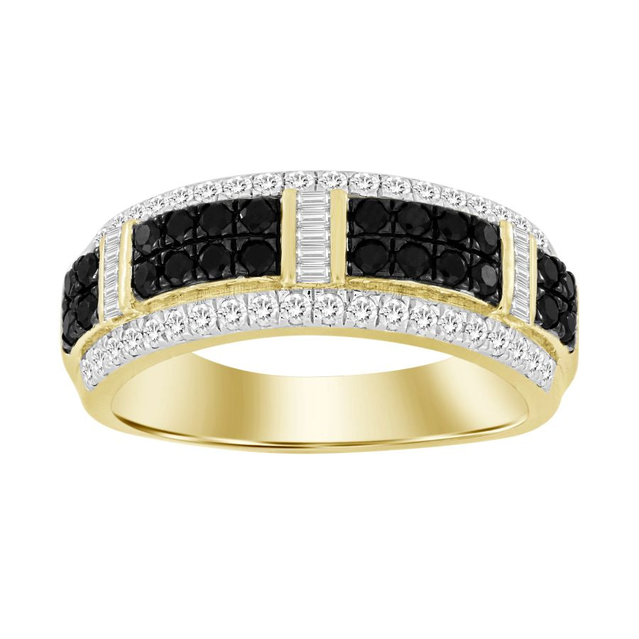 MEN'S BAND 1.00CT ROUND/BAGUETTE BLACK DIAMOND 10K YELLOW GOLD