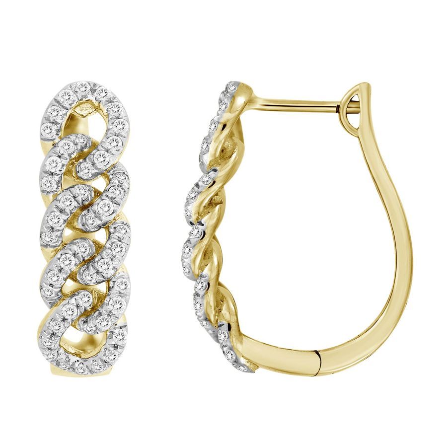 LADIES HOOP EARRINGS 0.50CT ROUND DIAMOND 14K YELLOW GOLD