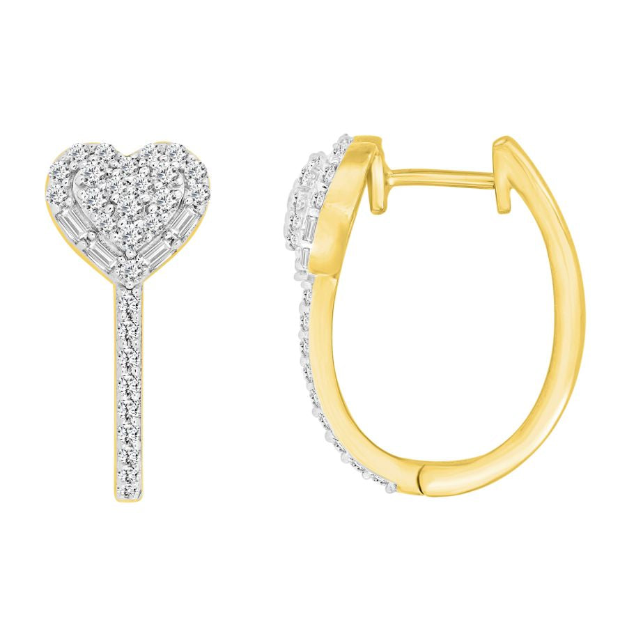 HOOP EARRINGS 0.50CT ROUND/BAGUETTE DIAMOND 14K YELLOW GOLD