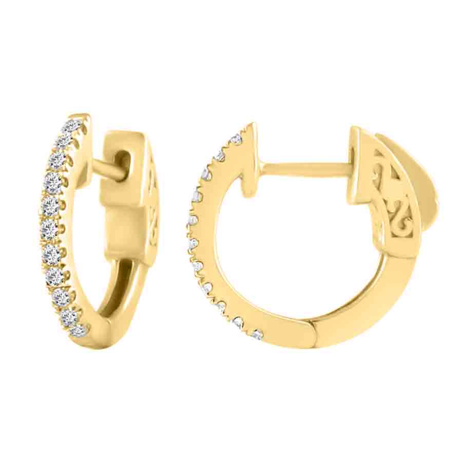 LADIES HOOPS EARRINGS 0.25CT ROUND DIAMOND 14K YELLOW GOLD