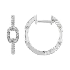 LADIES HOOP EARRINGS 0.15CT ROUND DIAMOND 14K WHITE GOLD