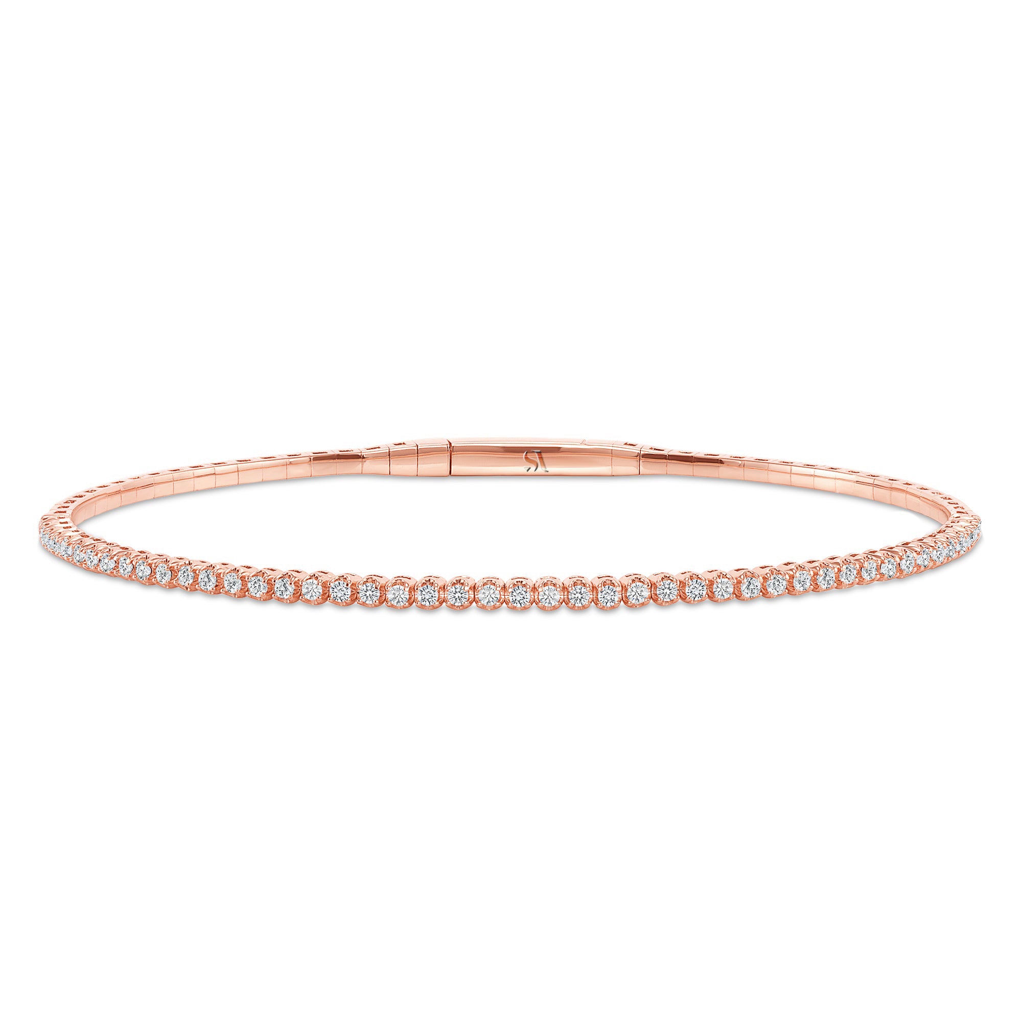 LADIES HALF FLEXIBLE BANGLE 1.00CT ROUND DIAMOND 14K ROSE GOLD