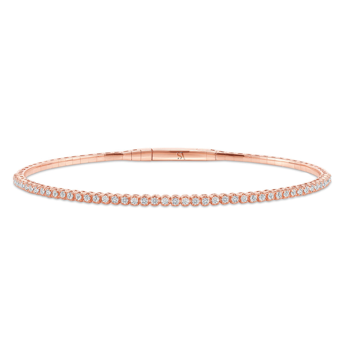 LADIES HALF FLEXIBLE BANGLE 1.00CT ROUND DIAMOND 14K ROSE GOLD