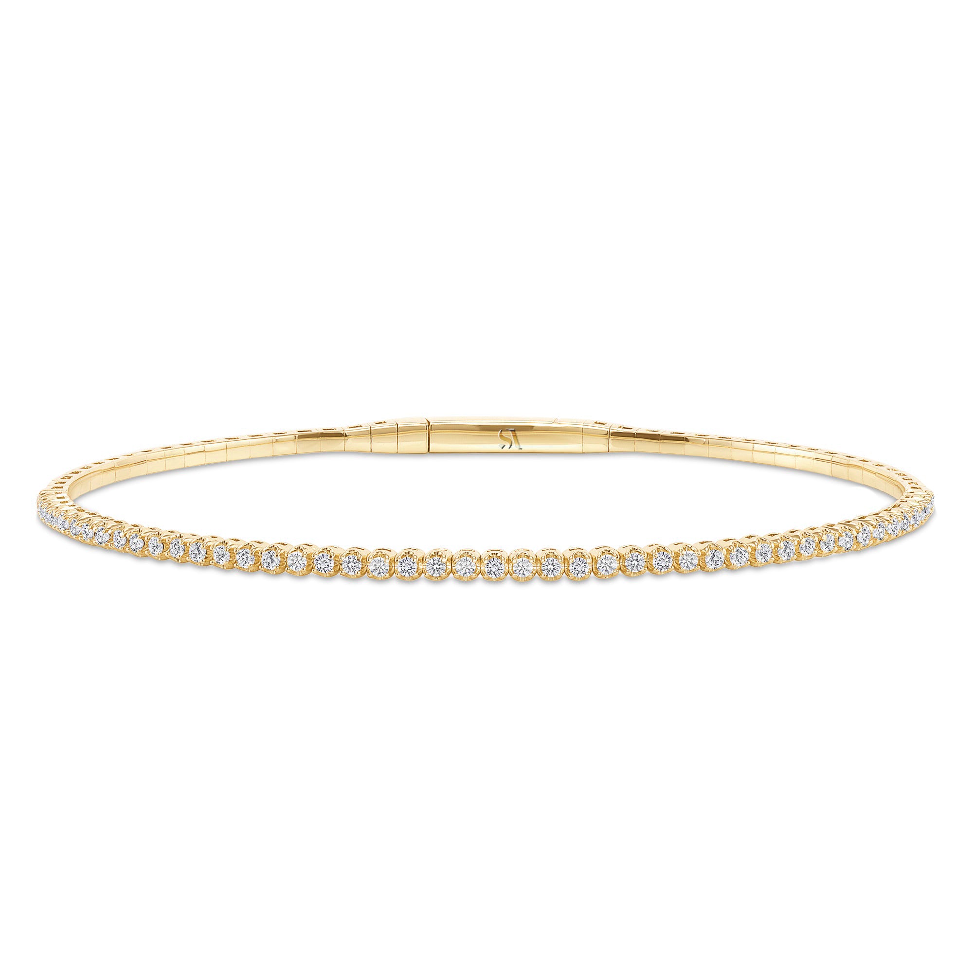 LADIES HALF FLEXIBLE BANGLE 1.00CT ROUND DIAMOND 14K YELLOW GOLD