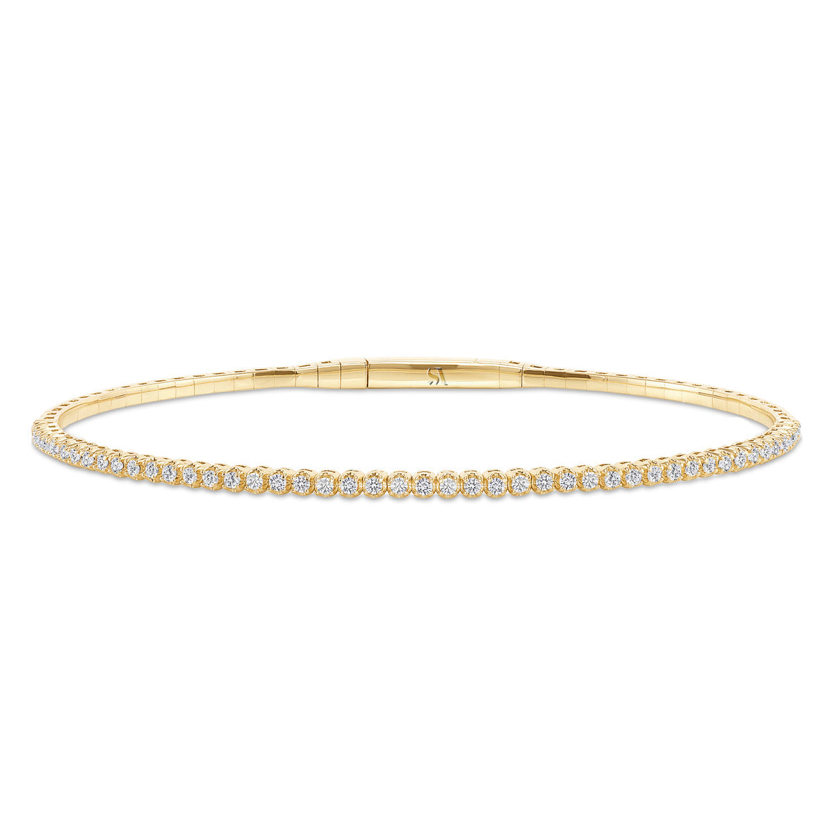 LADIES HALF FLEXIBLE BANGLE 1.00CT ROUND DIAMOND 14K YELLOW GOLD