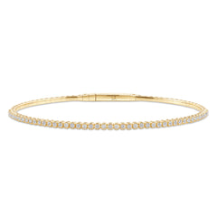 LADIES HALF FLEXIBLE BANGLE 1.00CT ROUND DIAMOND 14K YELLOW GOLD