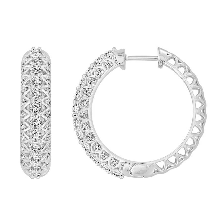 LADIES HOOP EARRINGS 1.50CT ROUND DIAMOND 14K WHITE GOLD