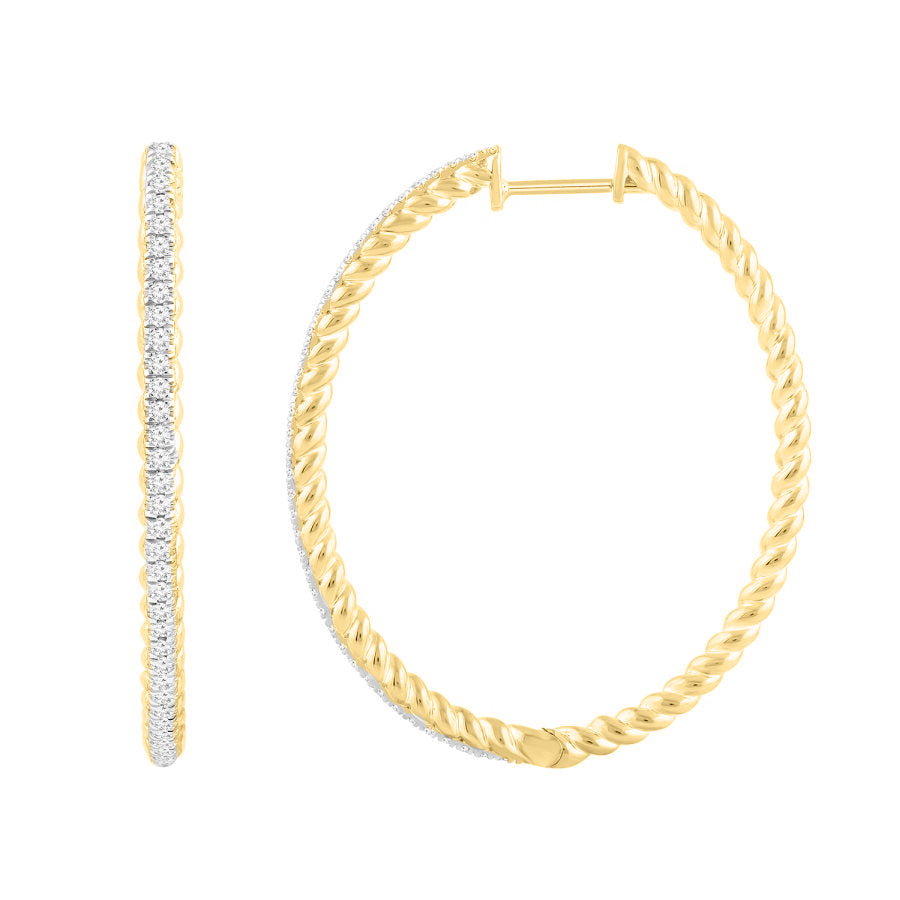 LADIES HOOP EARRINGS 0.50CT ROUND DIAMOND 14K YELLOW GOLD