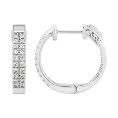 LADIES IN/OUT HOOP EARRINGS 0.50CT ROUND DIAMOND 14K WHITE GOLD (SI QUALITY)