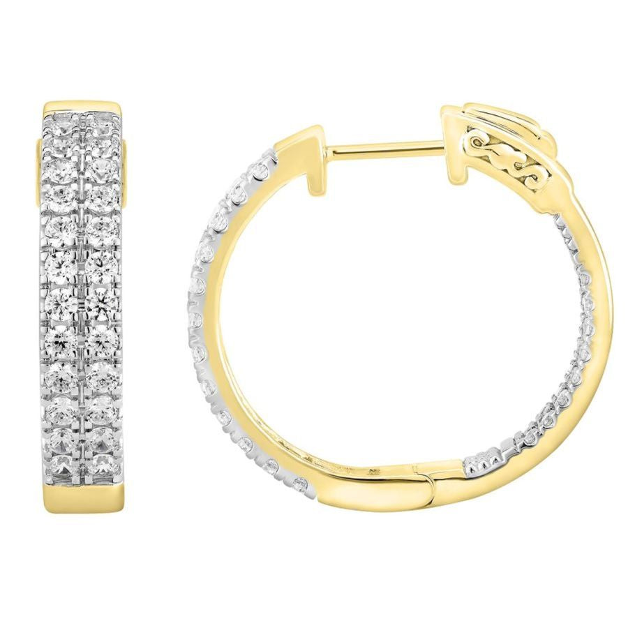 LADIES IN/OUT HOOP EARRINGS 2.00CT ROUND DIAMOND 14K YELLOW GOLD (SI QUALITY)