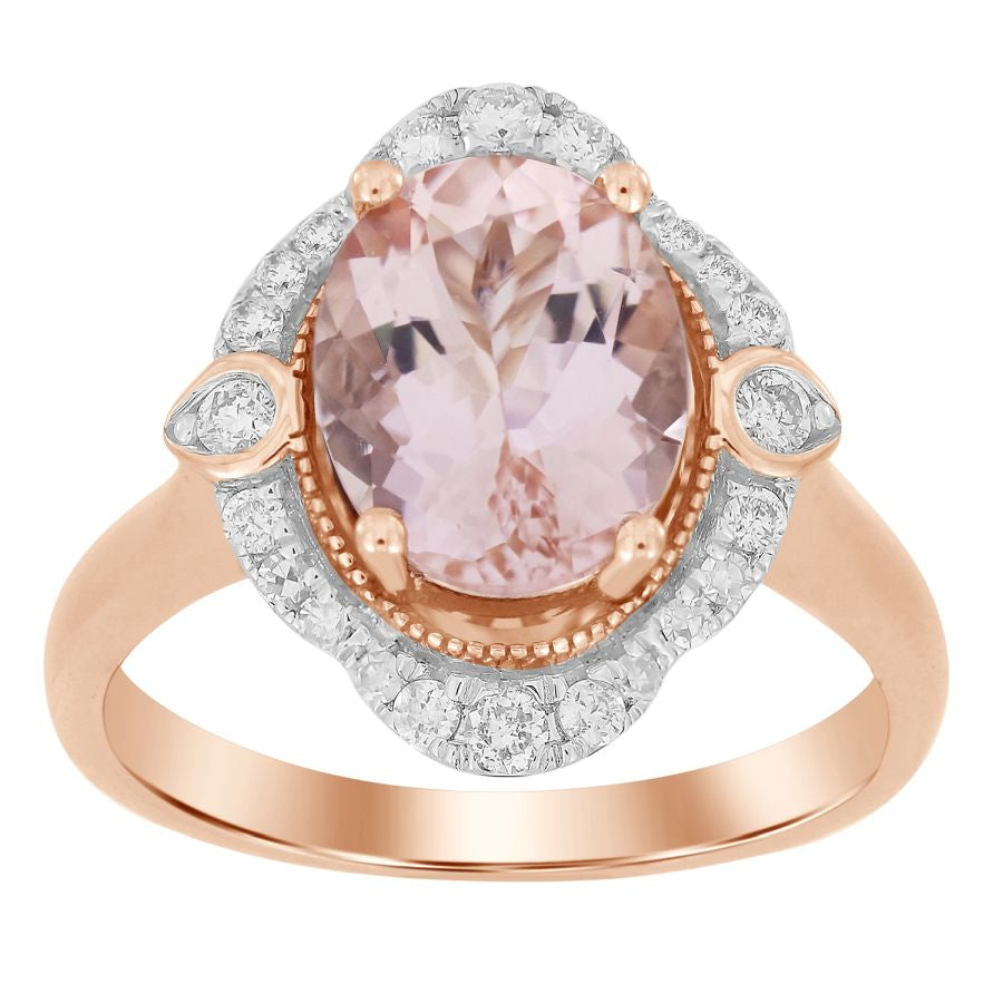 LADIES RING 2.50CT ROUND DIAMOND 14K ROSE GOLD (CENTER STONE 0.50 CT OVAL DIAMOND)