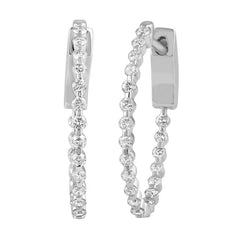 LADIES HOOP EARRINGS 0.50CT ROUND DIAMOND 14K WHITE GOLD