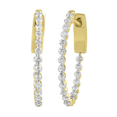 LADIES HOOP EARRINGS 0.50CT ROUND DIAMOND 14K YELLOW GOLD