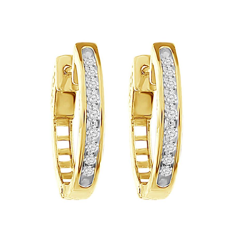 LADIES HOOP EARRINGS 0.25CT ROUND DIAMOND 14K YELLOW GOLD